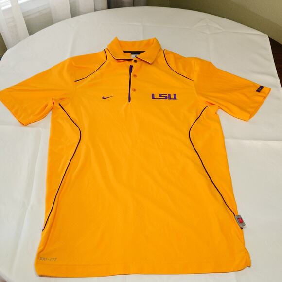 LSU Tigers yellow Nike Dri-Fit RARE!! Polo Shirt Mens Small - Diamond Texture - Picture 1 of 11
